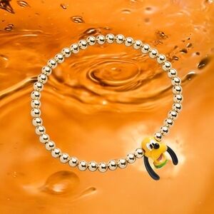 NEW Disney Pluto Pisa Gold Plated Brass Stretch Bracelet 3D detailing